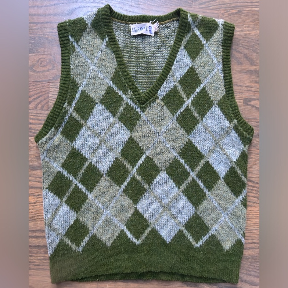 Green Argyle V-Neck Sweater Vest